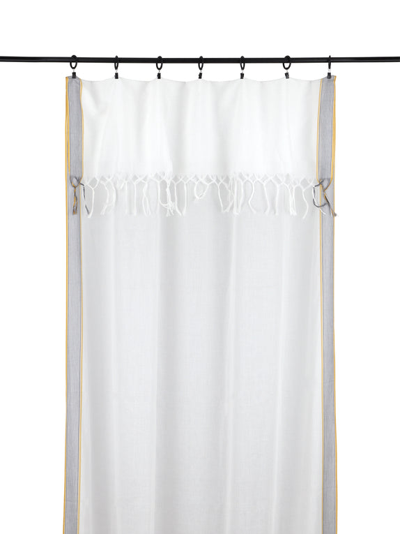 Rideau blanc en coton avec fines franges Ashoka - Caravane